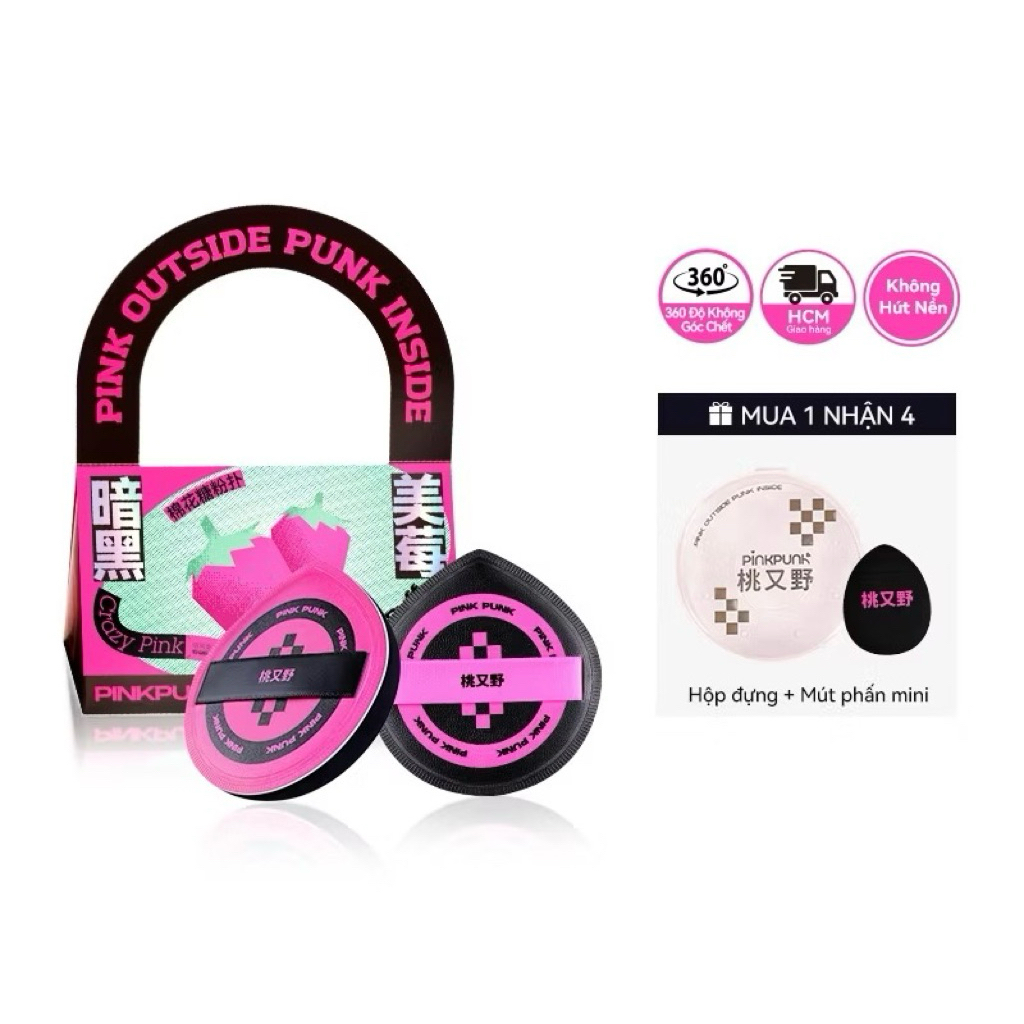 [PINKPUNK] Set 3 Mút PinkPunk Size XL Tán Nền/Cushion, Che Khuyết Điểm Kèm Hộp Đựng, Có Tách Lẻ