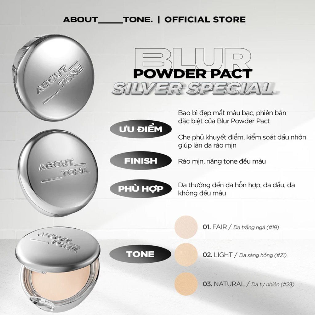 [ABOUT TONE] Phấn Phủ About Tone Dạng Nén Dòng Blur Powder Pact, Sebum Cut 9g (Nhập Khẩu Công Ty)