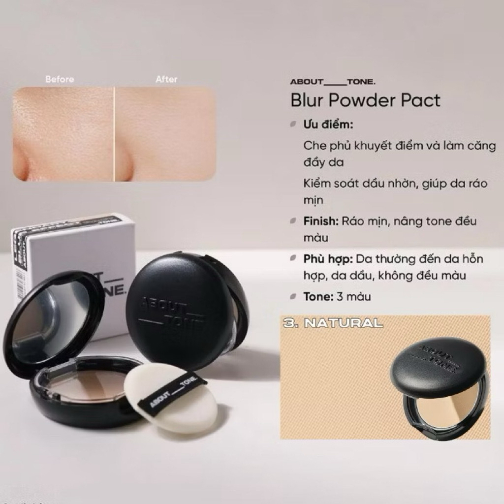 [ABOUT TONE] Phấn Phủ About Tone Dạng Nén Dòng Blur Powder Pact, Sebum Cut 9g (Nhập Khẩu Công Ty)