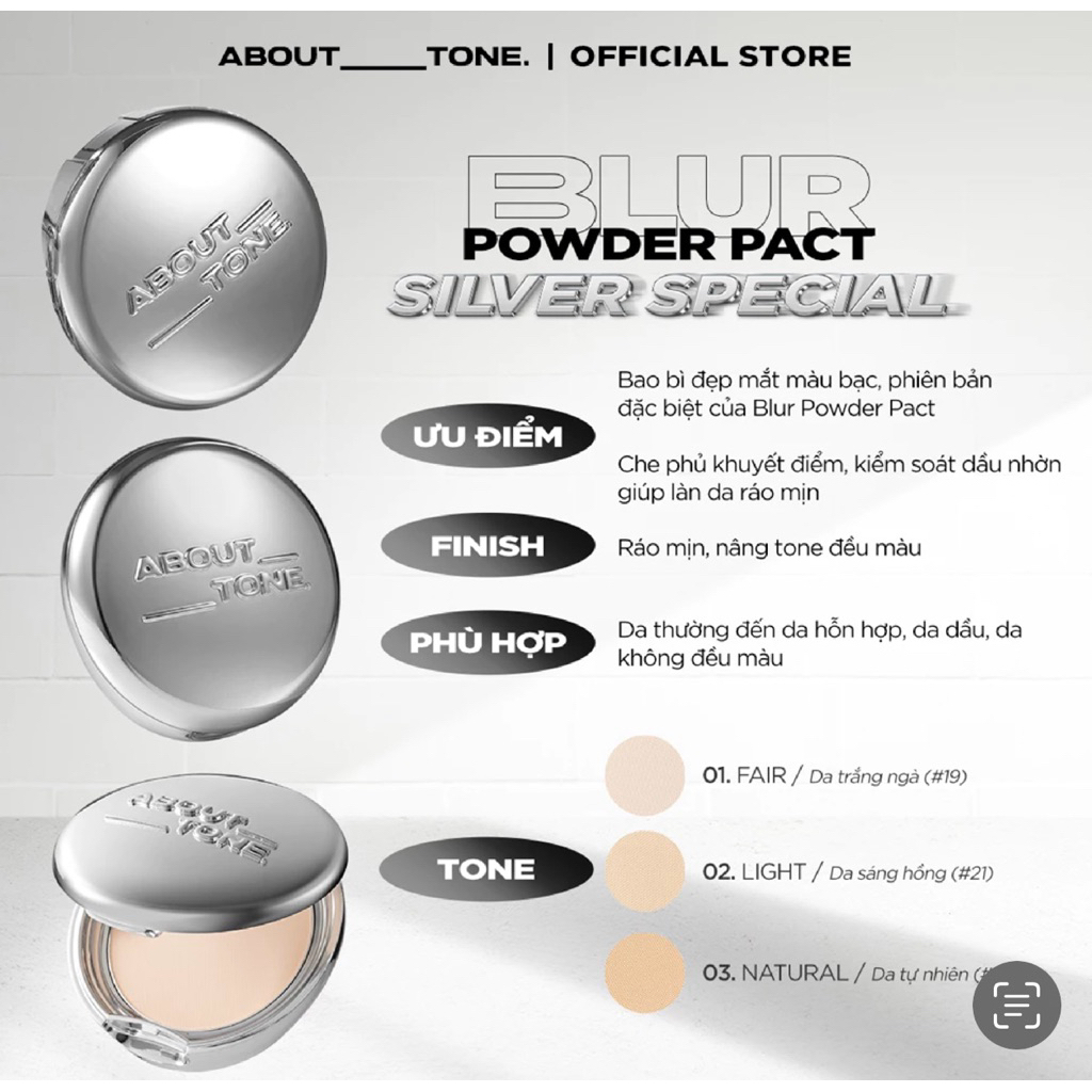 [ABOUT TONE] Phấn Phủ About Tone Dạng Nén Dòng Blur Powder Pact, Sebum Cut 9g (Nhập Khẩu Công Ty)