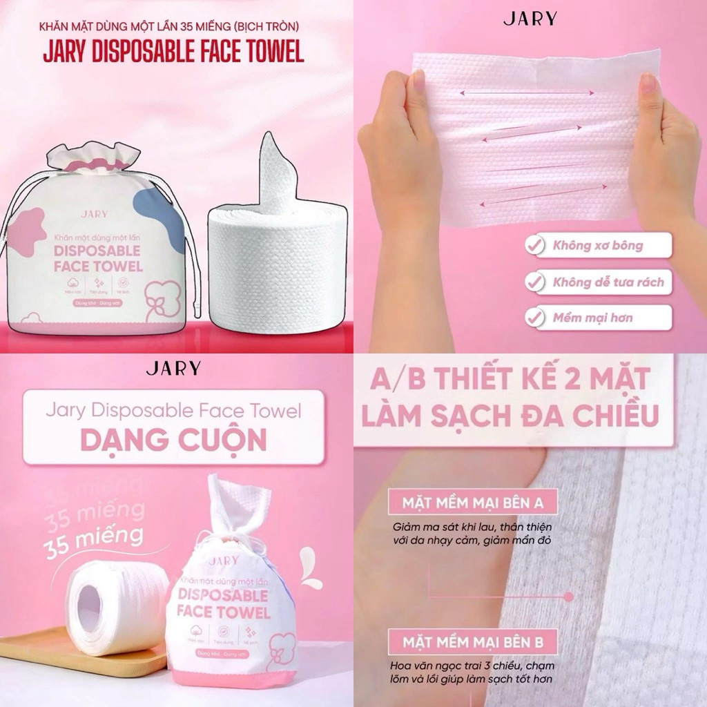 [JARY] Khăn Lau Khăn Mặt Khô Tẩy Trang Đa Năng Cotton Pink