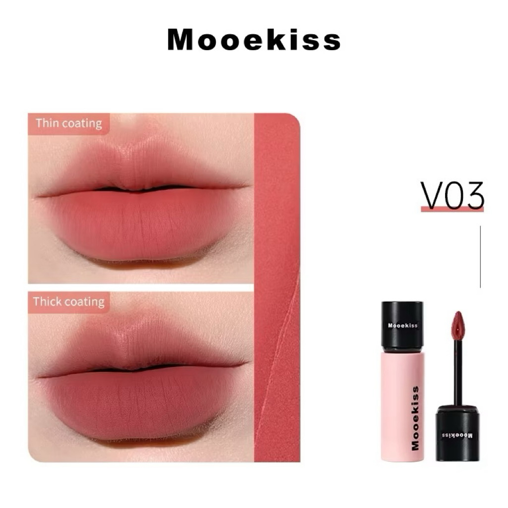 [MOOEKISS] Son Kem Bùn Mooekiss Nhung Mờ Vỏ Hồng Đen Velvet Lip Mud Mịn Môi 3g