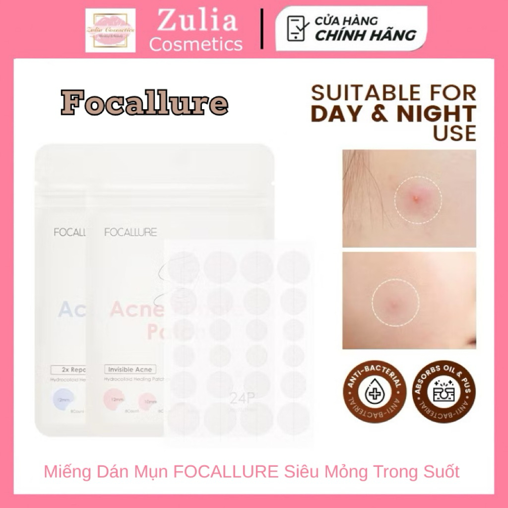[FOCALLURE] Miếng Dán Mụn FOCALLURE Siêu Mỏng Trong Suốt Không Thấm Nước, Hỗ Trợ Giảm Sưng Viêm 24 miếng (FA186)