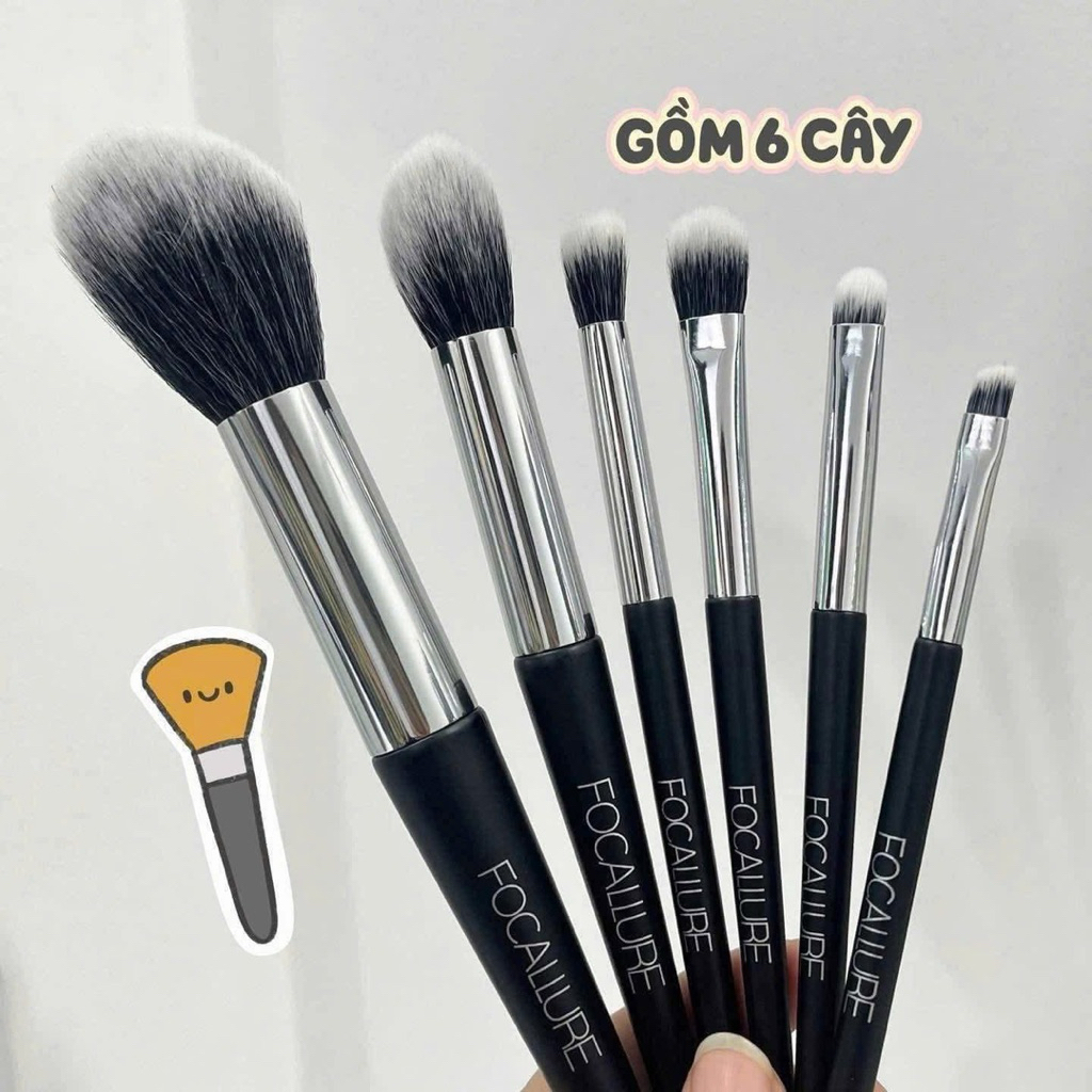 [FOCALLURE] Bộ 6 Cọ Trang Điểm FOCALLURE Đen Lông Mềm Mại (FA70)