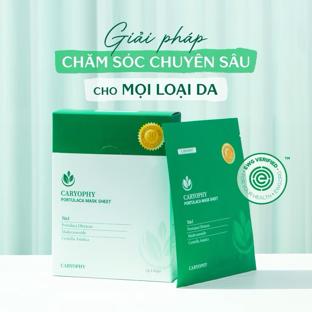 Hộp 10 mặt nạ Caryophy Portulaca Mask Sheet dưỡng ẩm giảm mụn mờ thâm
