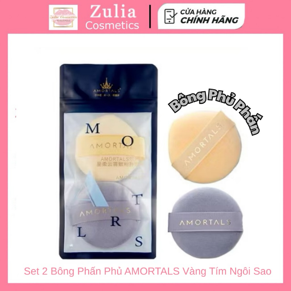 [AMORTALS] Set 2 Bông Phấn Phủ AMORTALS Vàng Tím Ngôi Sao, Stellar Mist Powder Puff Set, 8.2g