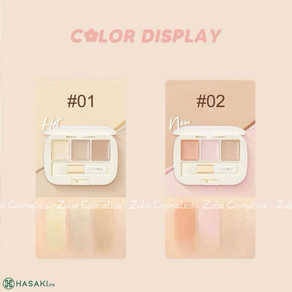 Bảng Che Khuyết Điểm Judydoll 3 Màu Triệt Sắc Che Thâm Mụn Kèm Cọ 2.7g (Nhập Khẩu Chính Hãng)