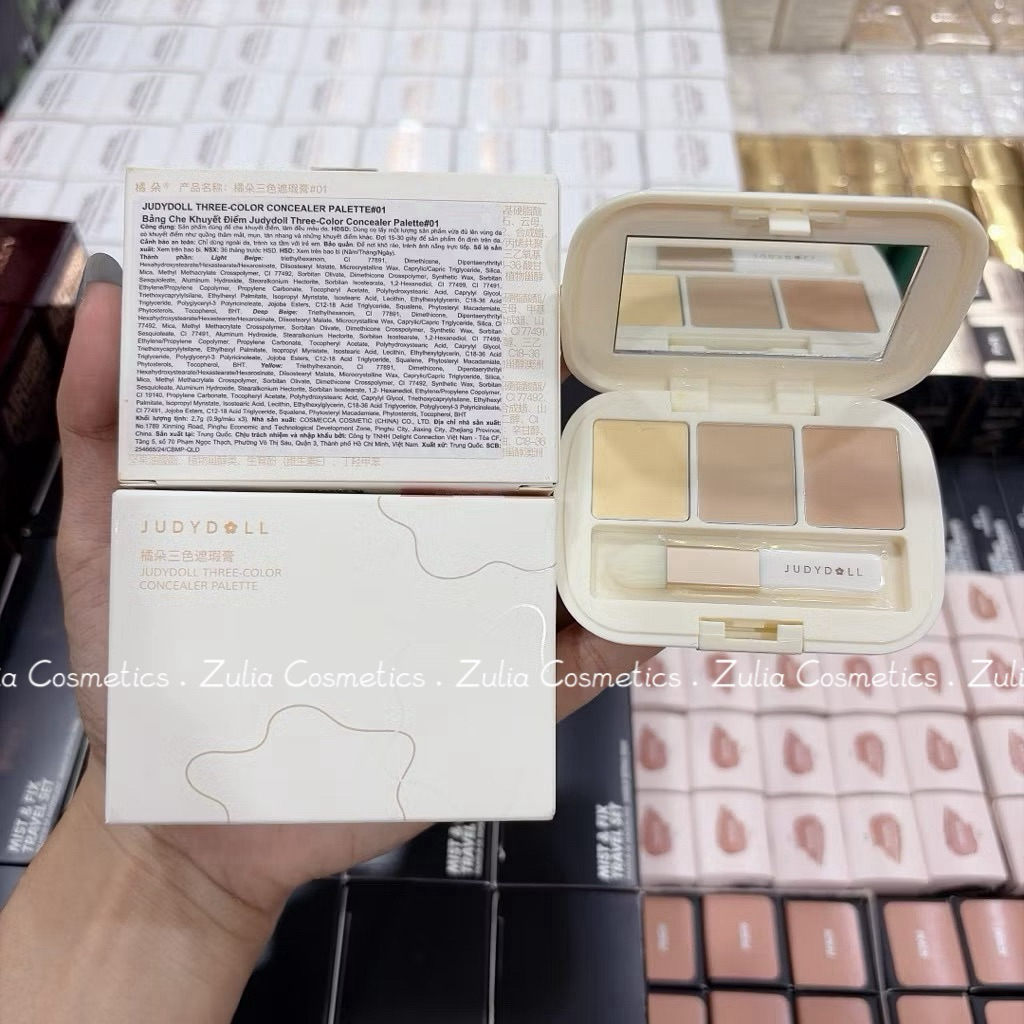 Bảng Che Khuyết Điểm Judydoll 3 Màu Triệt Sắc Che Thâm Mụn Kèm Cọ 2.7g (Nhập Khẩu Chính Hãng)