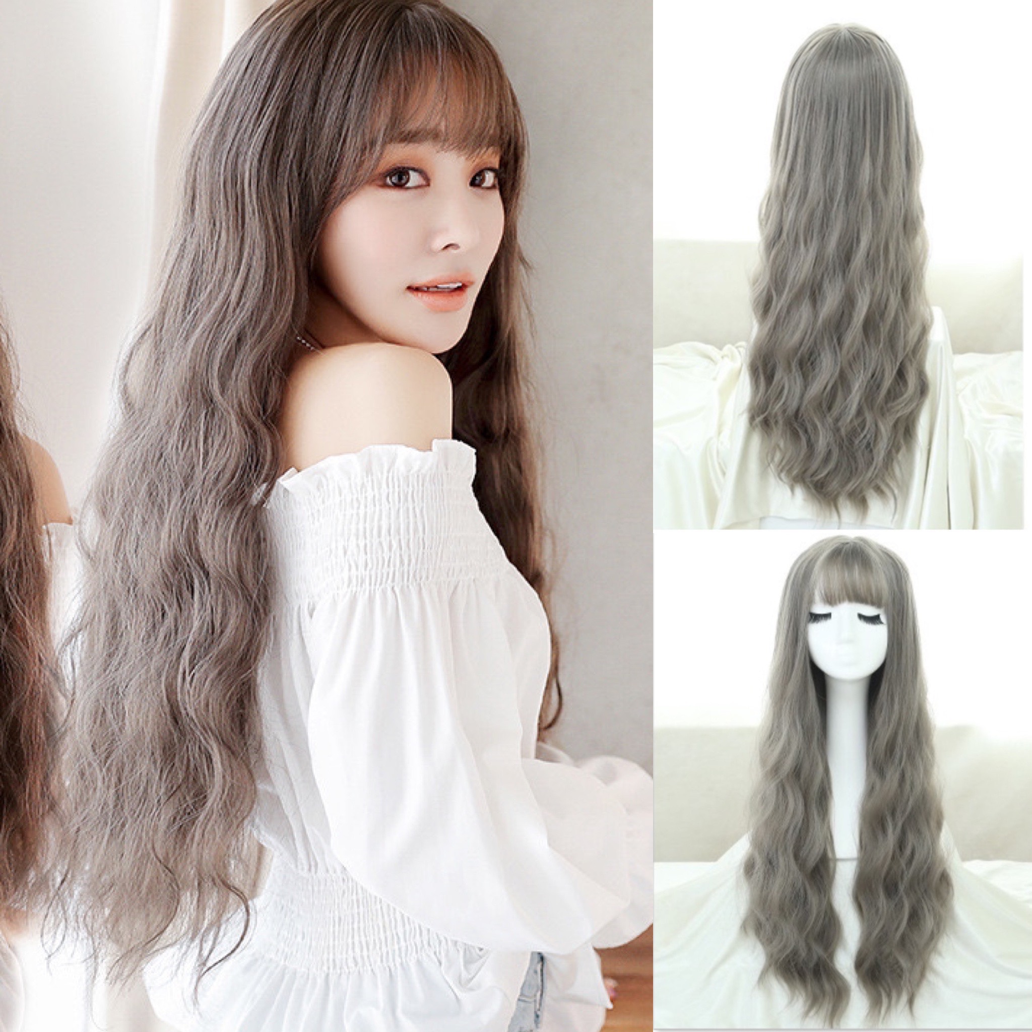 Tóc Giả Nguyên Đầu Sóng Xù Dài Có Da Đầu Mái Thưa Tóc Bộ Lưới Hoa Cao Cấp Mềm Mịn Như Tóc Thật