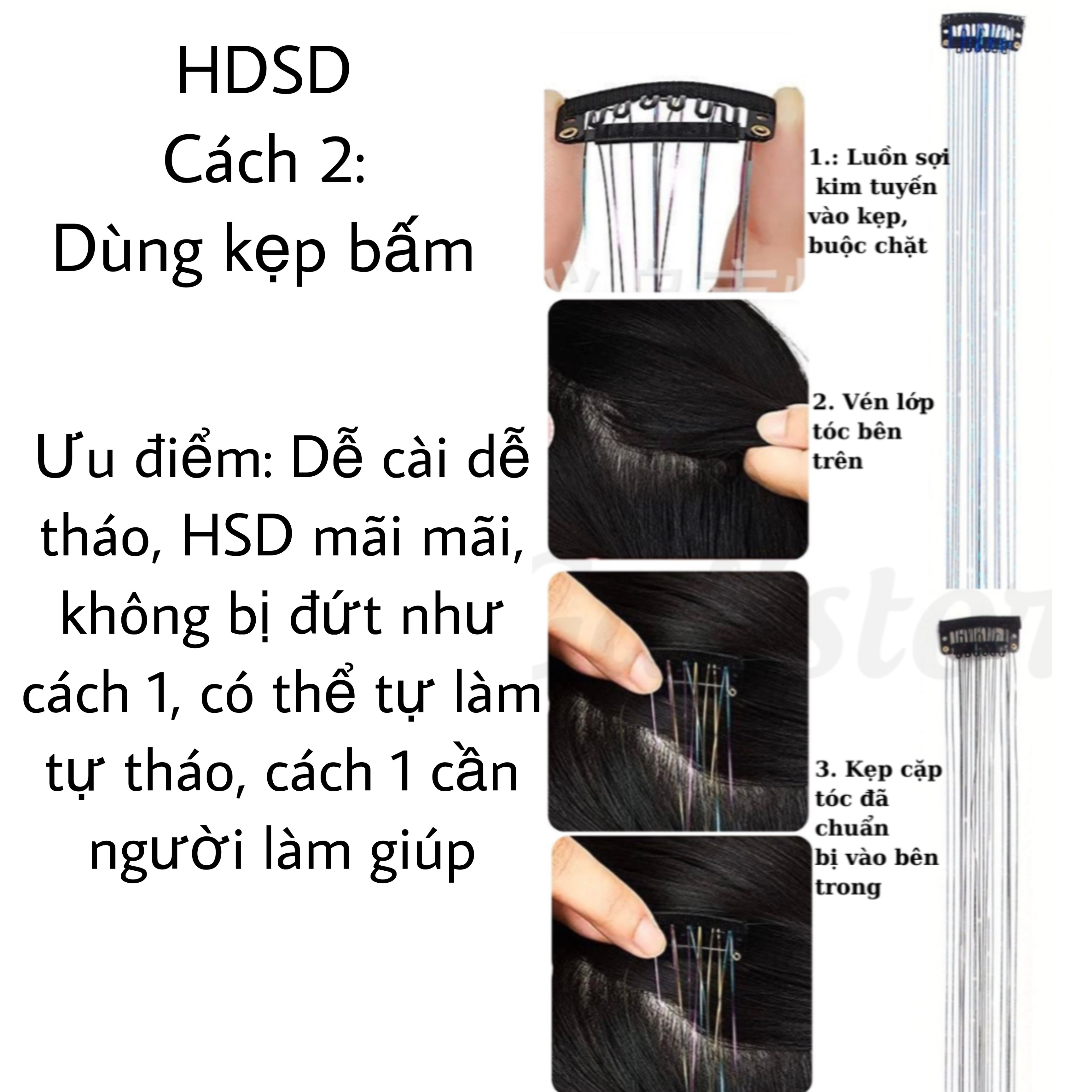 Set 200 Sợi Kim Tuyến Highlight Nối Tóc Lấp Lánh – Buộc Nhanh Không Gãy Rụng, Tái Sử Dụng Nhiều Lần