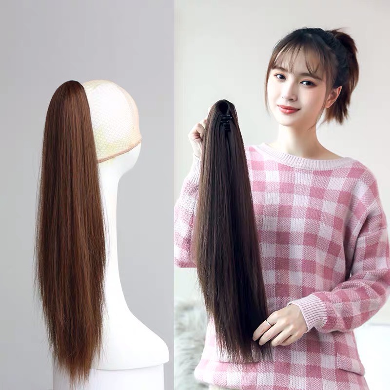 [SỈ TÓC GIẢ] Tóc Giả Ngoạm Thẳng Dài 55-60Cm Thanh Lịch – Kẹp Ngoạm Nhanh Gọn, Tóc Tơ Cao Cấp Như Thật Dễ Sử Dụng