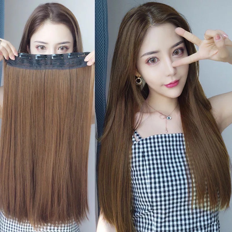 Tóc Giả Kẹp Dải 5 Phím Thẳng Cao Cấp – Tơ Mềm Tự Nhiên, Nối Dày Tóc Nhanh, Kẹp Chắc Ẩn Tóc