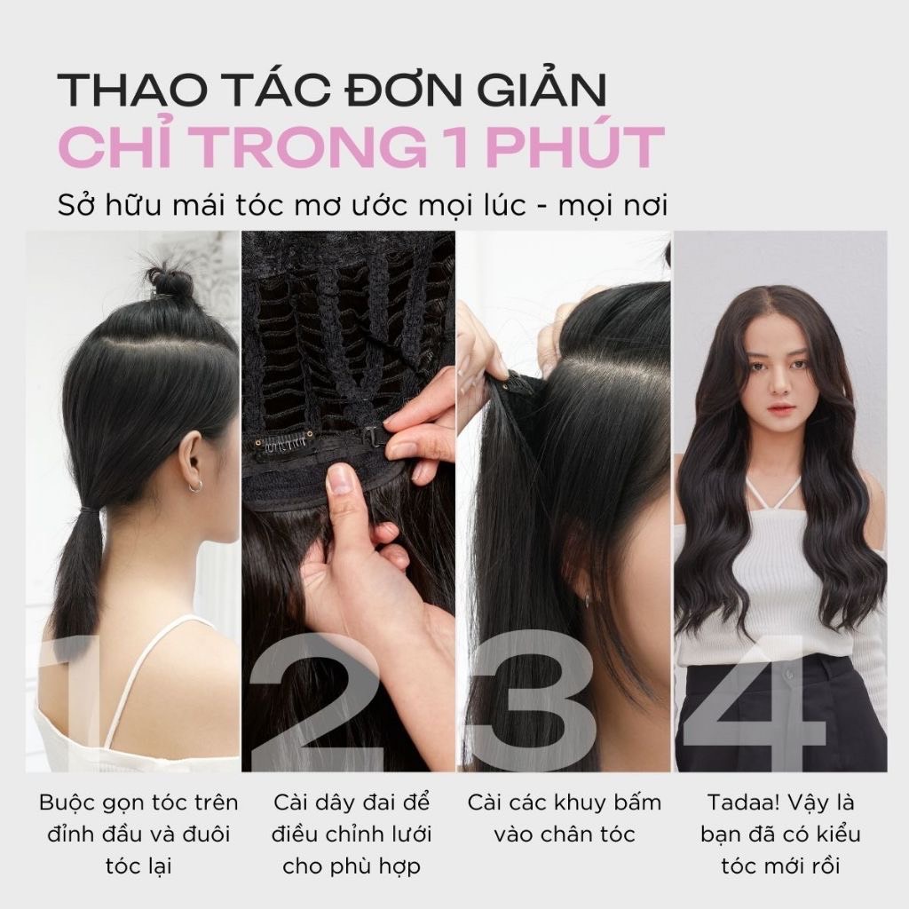 Kẹp U Tóc Giả Cao Cấp Siêu Dày 7 Kẹp – Tơ Mềm Tự Nhiên, Lưới Hoa Co Giãn, Full 6 Màu Hot Trend