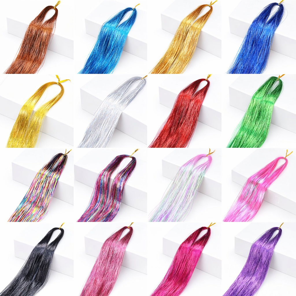 Set 200 Sợi Kim Tuyến Highlight Nối Tóc Lấp Lánh – Buộc Nhanh Không Gãy Rụng, Tái Sử Dụng Nhiều Lần