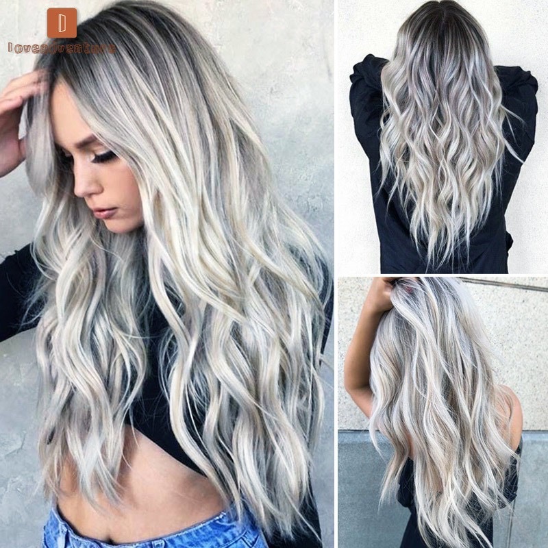 Tóc Giả Nguyên Đầu Ombre Trắng Chân Đen Có Da Đầu Tự Nhiên Tóc Bộ Lưới Hoa Cao Cấp Không Mái Như Tóc Thật