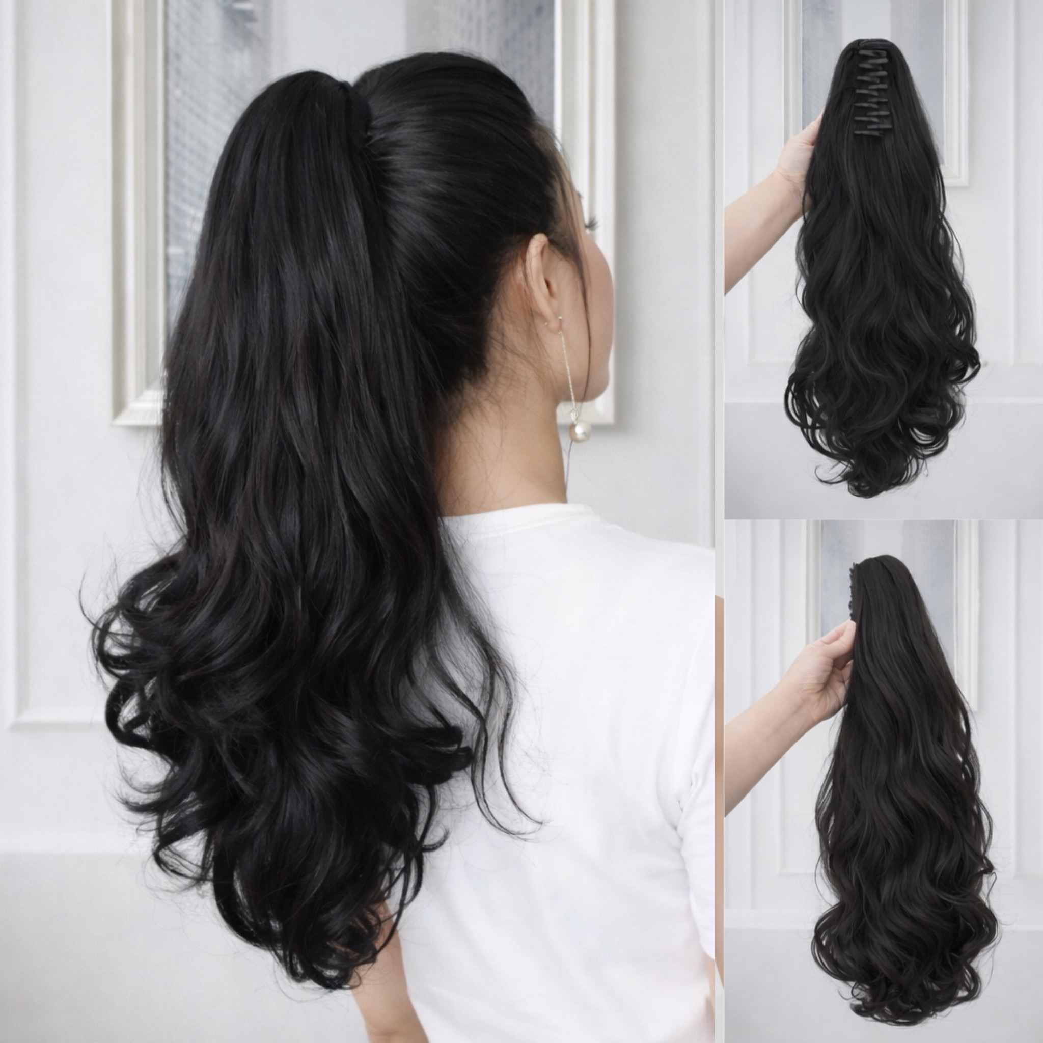 Tóc Giả Ngoạm Xoăn Dài 55-60Cm Sang Trọng – Kẹp Ngoạm Nhanh Gọn, Tóc Tơ Cao Cấp Như Thật Dễ Sử Dụng