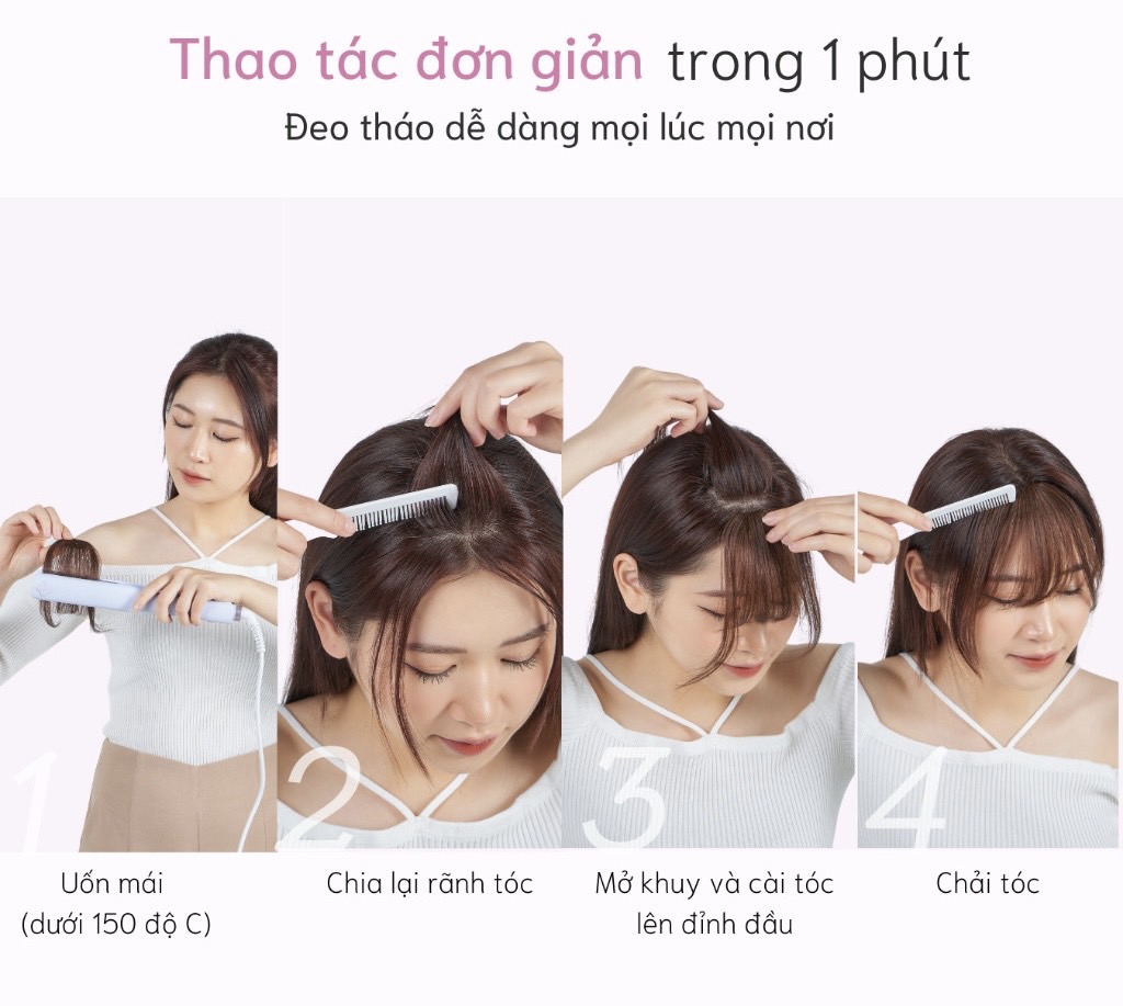 Tóc Giả Mái Thưa Có Mai Cao Cấp Kẹp Đỉnh – Mái Tự Nhiên, Tơ Mềm Như Thật, Dễ Tạo Kiểu
