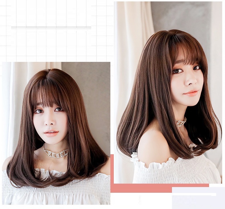 Tóc Giả Nguyên Đầu Cúp Ngang Vai Có Da Đầu Mái Thưa Tóc Bộ Lưới Hoa Cao Cấp Mềm Mượt Tự Nhiên Như Tóc Thật