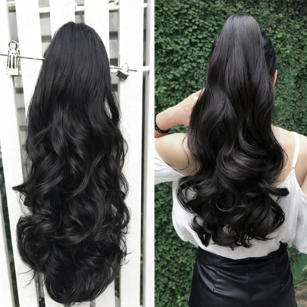 [SỈ TÓC GIẢ] Tóc Giả Ngoạm Xoăn Dài 55-60Cm Sang Trọng – Kẹp Ngoạm Nhanh Gọn, Tóc Tơ Cao Cấp Như Thật Dễ Sử Dụng