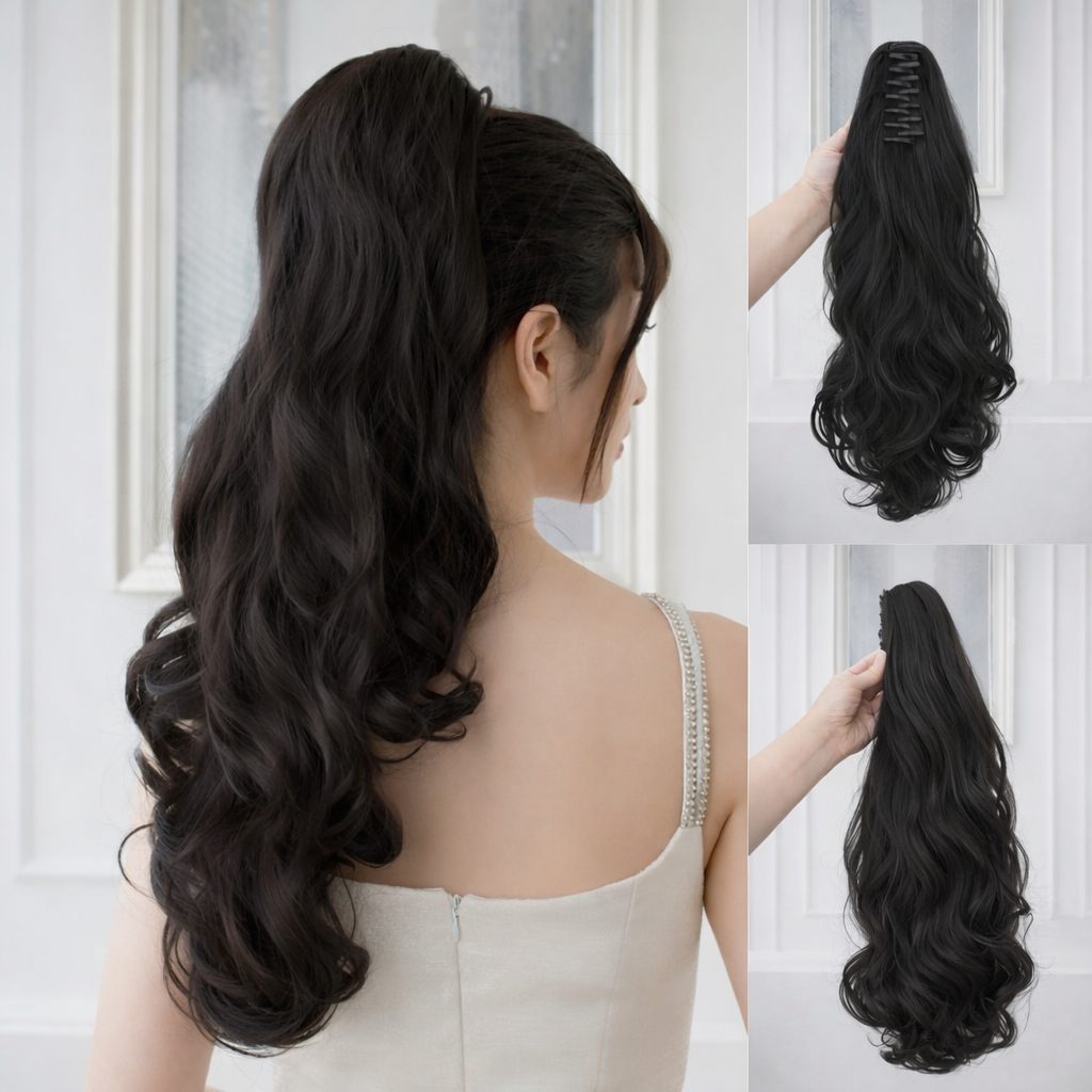 Tóc Giả Ngoạm Xoăn Dài 55-60Cm Sang Trọng – Kẹp Ngoạm Nhanh Gọn, Tóc Tơ Cao Cấp Như Thật Dễ Sử Dụng