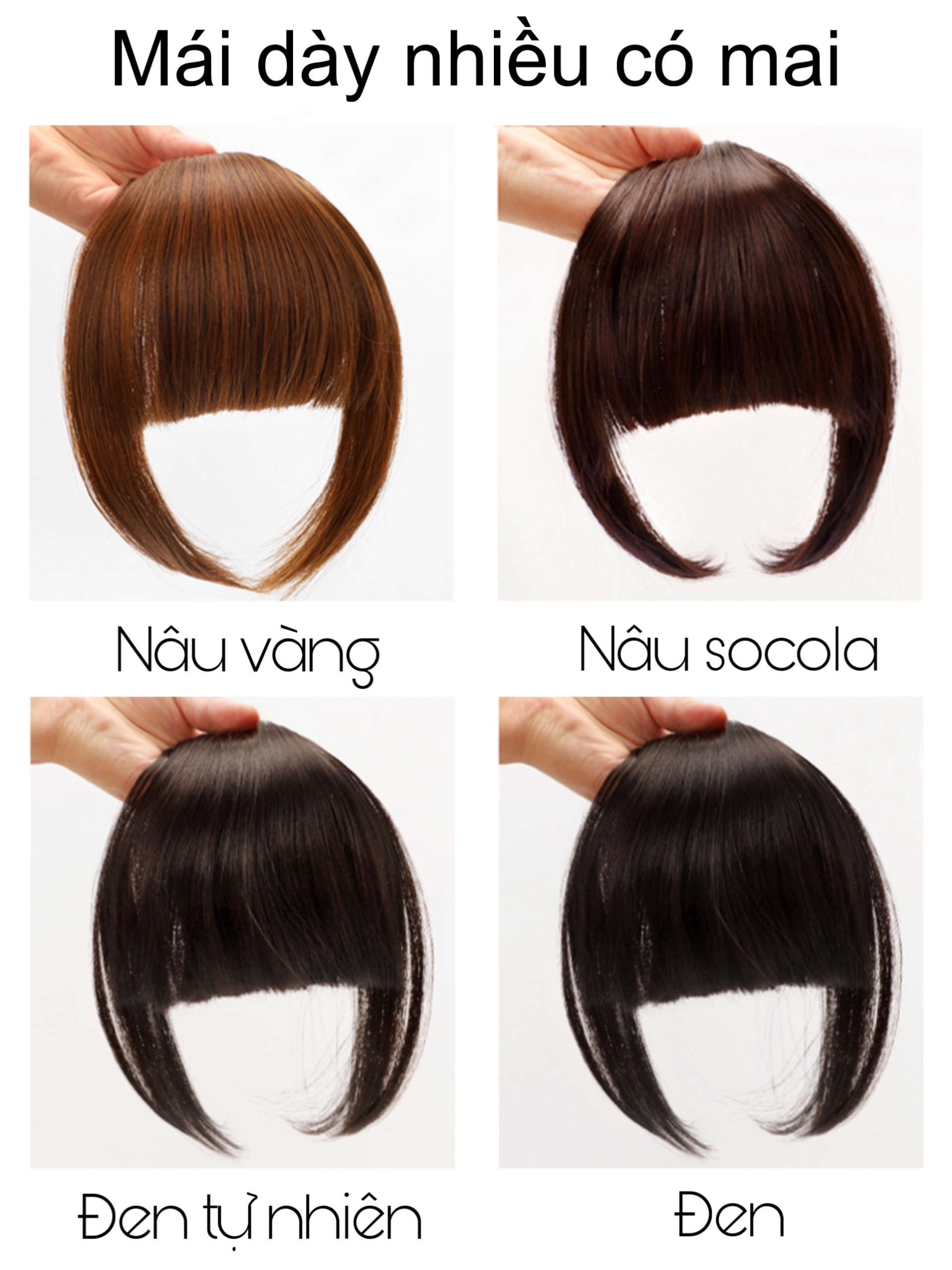 Tóc Giả Mái Dày Cao Cấp Kẹp Đỉnh Đầu – Mái Bằng Tự Nhiên, Che Trán Hiệu Quả, Tơ Mềm Như Thật