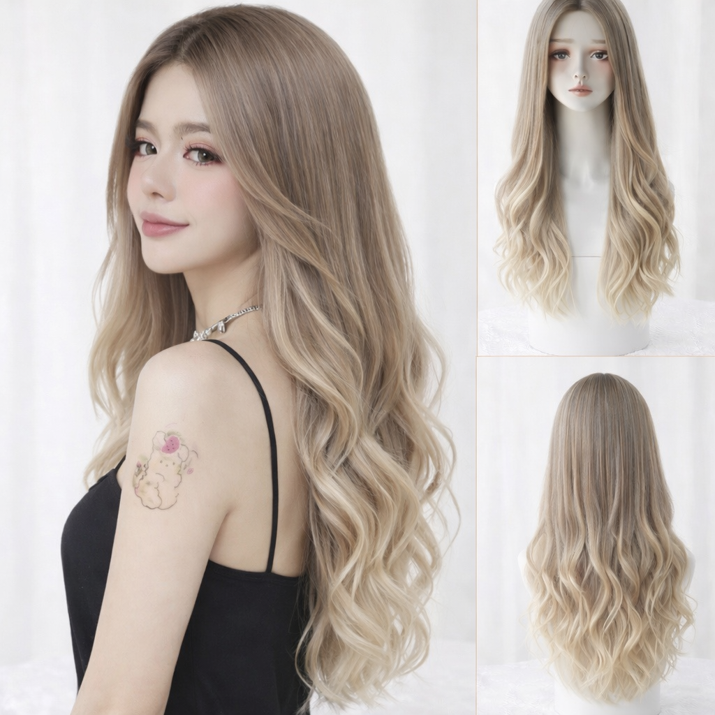 Tóc Giả Nguyên Đầu Ombre Nâu Có Da Đầu Tự Nhiên Tóc Bộ Lưới Hoa Cao Cấp Không Mái Như Tóc Thật