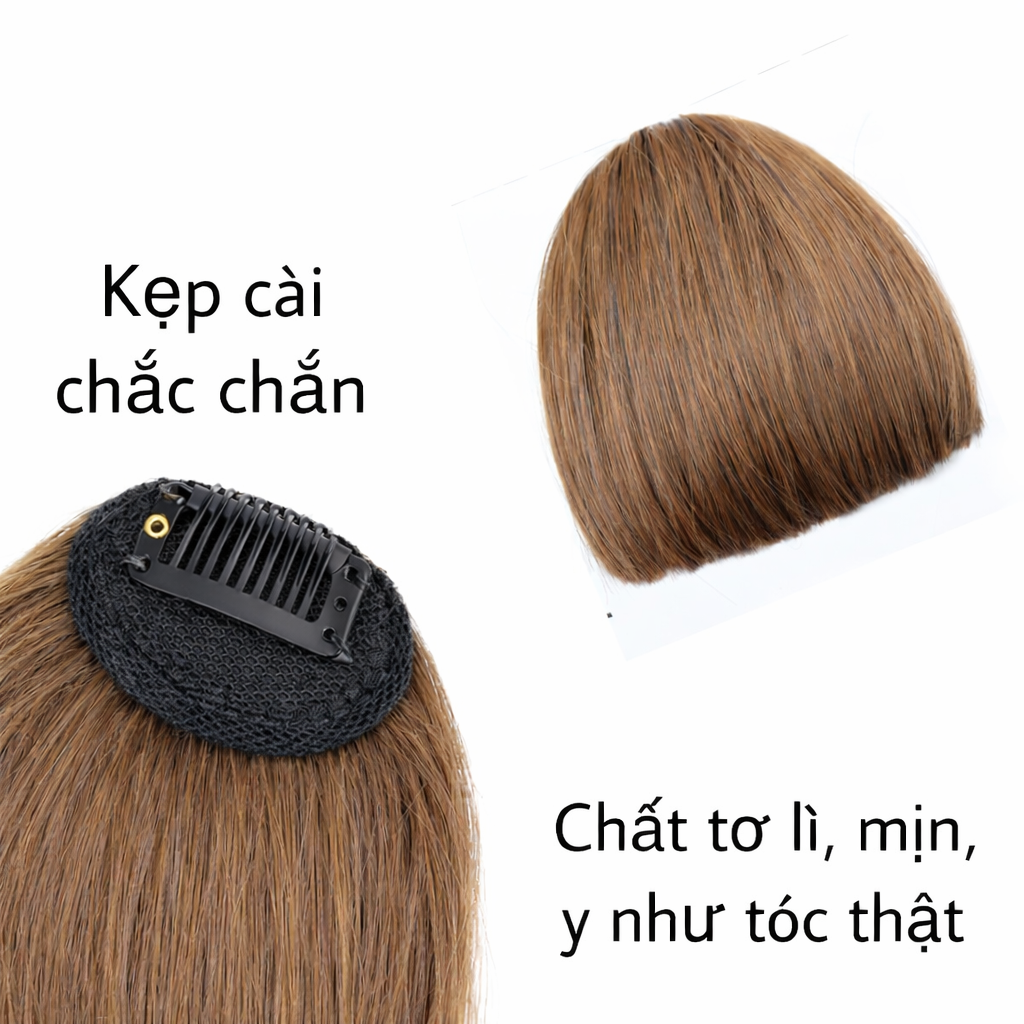 Tóc Giả Tóc Giả Mái Ngố Cao Cấp – Mái Bằng Cute, Tơ Mềm Tự Nhiên, Dễ Tạo Kiểu Như Tóc Thật