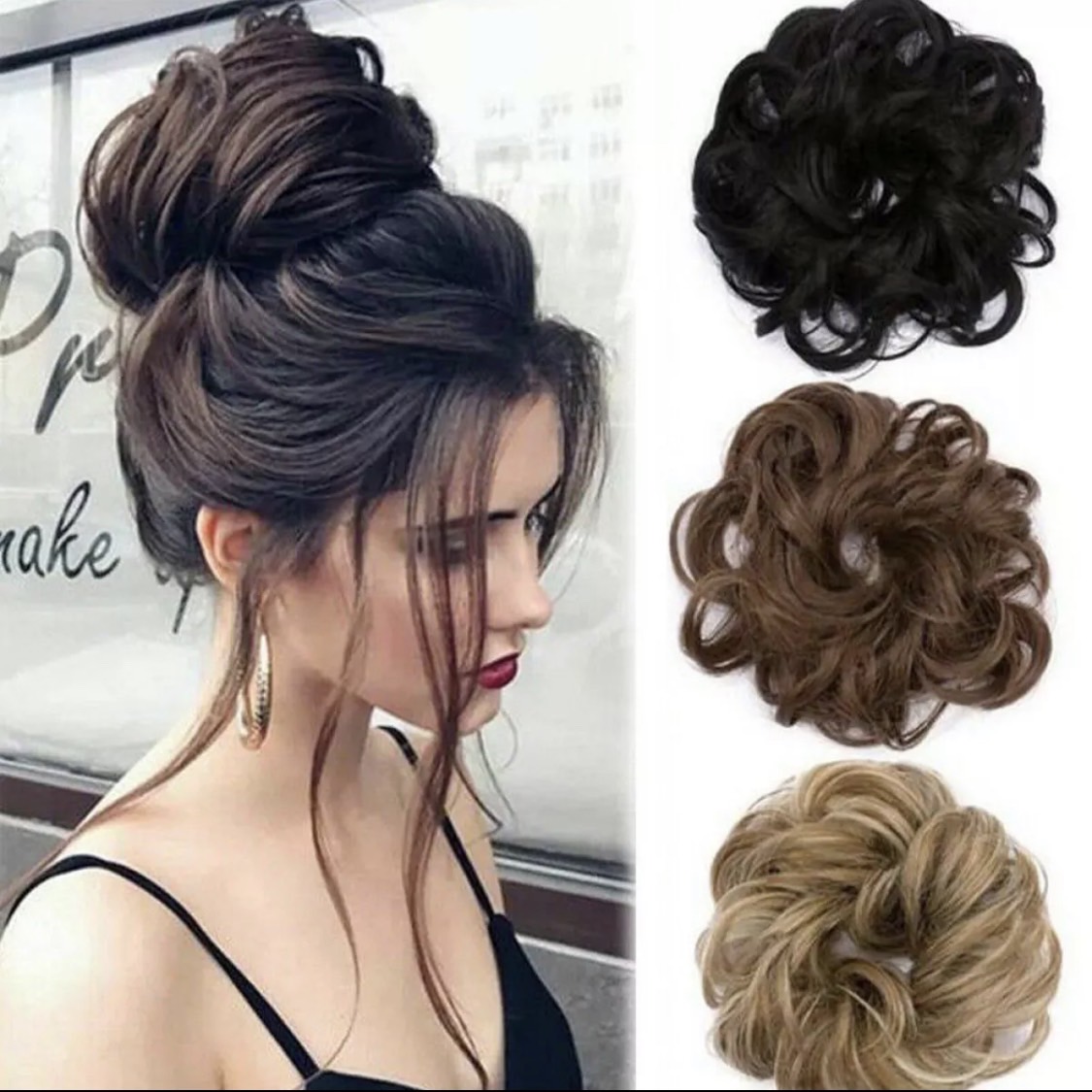 Tóc Giả Búi Xoăn Dạng Cột Cao Cấp – Búi Tóc Giả Tơ Mềm Tự Nhiên, Dễ Dùng, Gọn Nhẹ, 4 Màu Hot