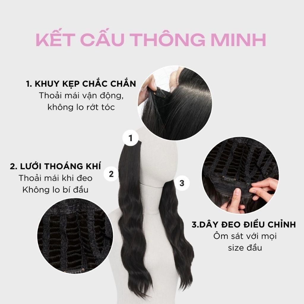 Kẹp U Tóc Giả Cao Cấp Siêu Dày 7 Kẹp – Tơ Mềm Tự Nhiên, Lưới Hoa Co Giãn, Full 6 Màu Hot Trend