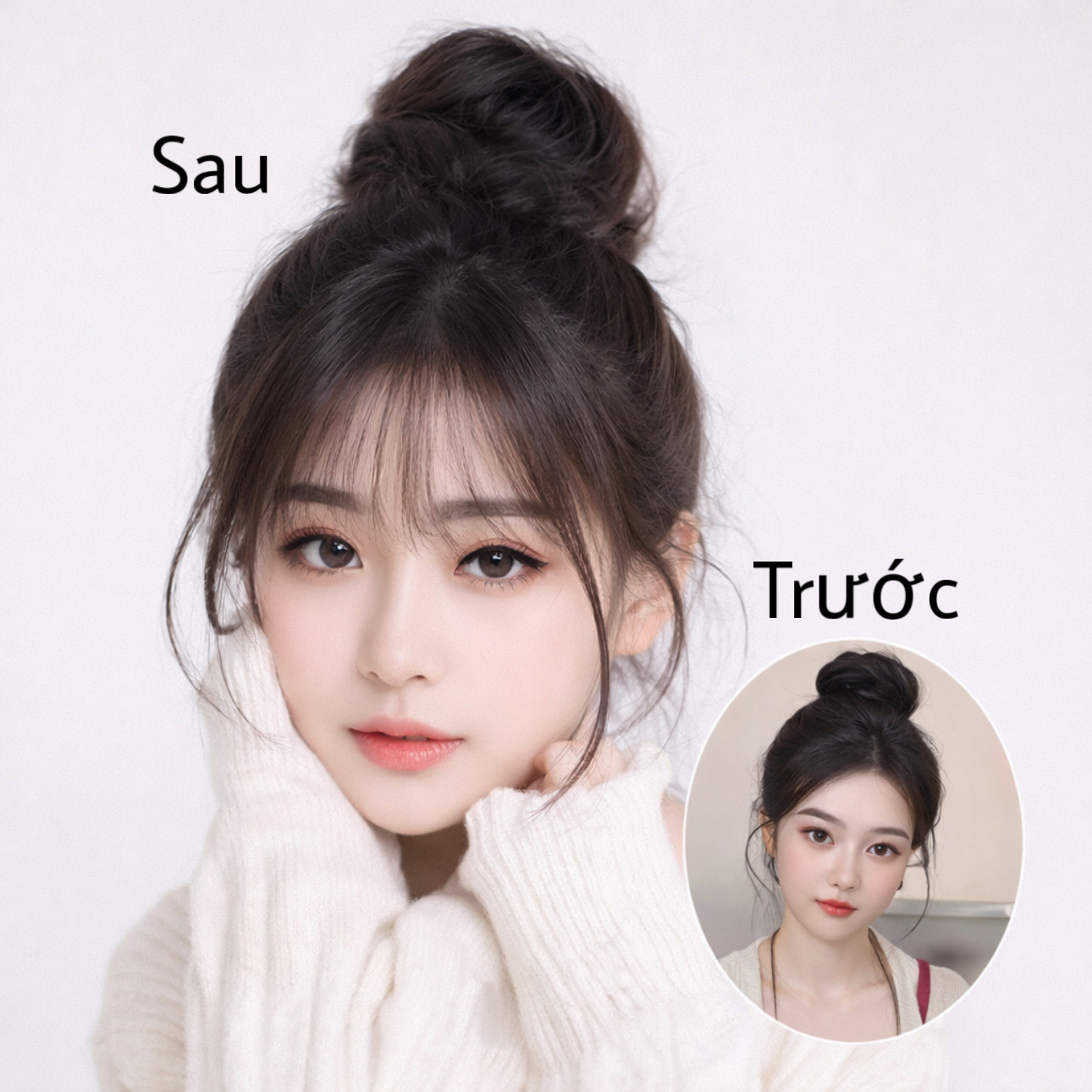 Tóc Giả Mái Thưa Có Mai Cao Cấp Kẹp Đỉnh – Mái Tự Nhiên, Tơ Mềm Như Thật, Dễ Tạo Kiểu