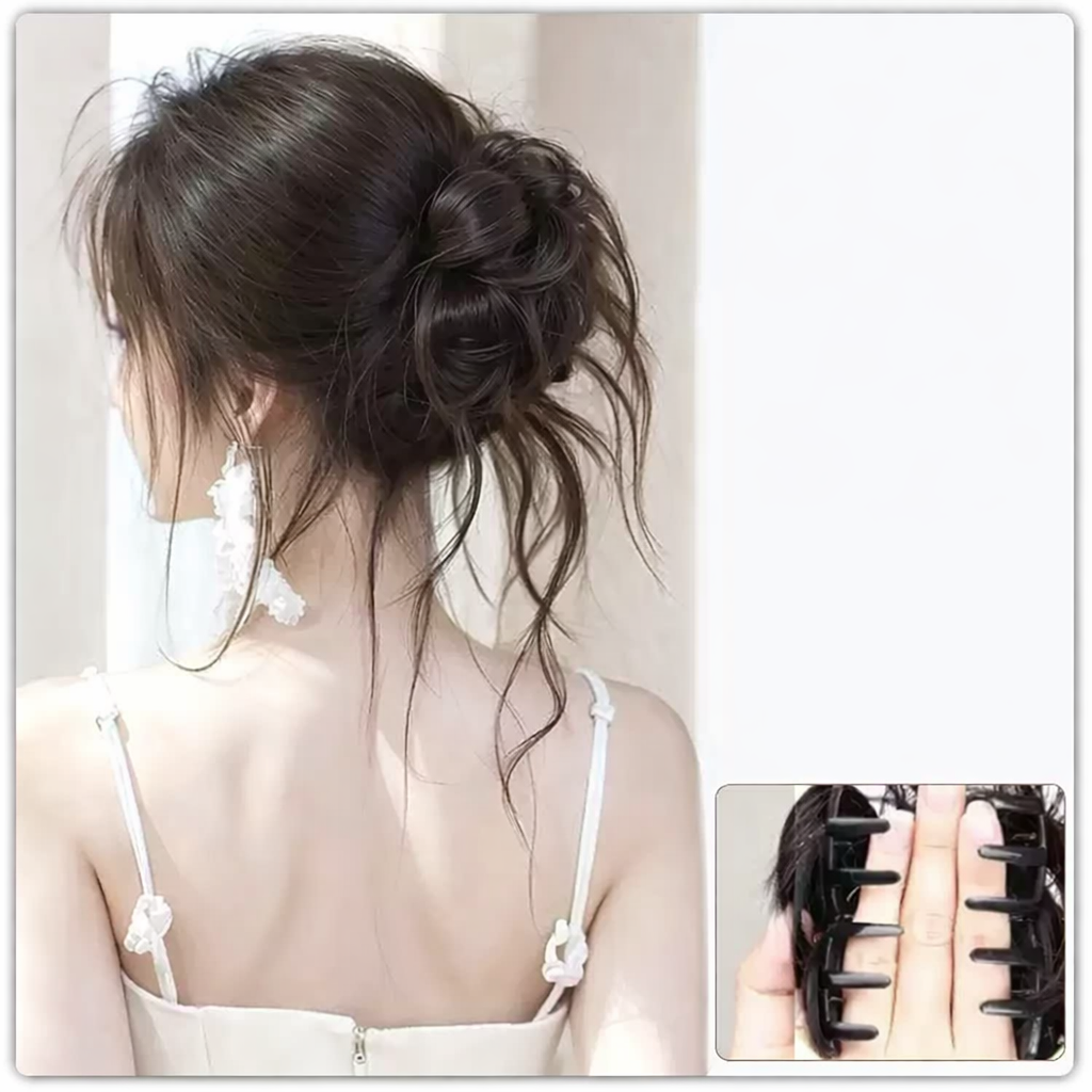 Tóc Giả Búi Ngoạm Lơi Xoăn Nhẹ – Kẹp Càng Cua Tiện Lợi, Tóc Tơ Cao Cấp Tự Nhiên, Tạo Kiểu Nhanh 1 Phút