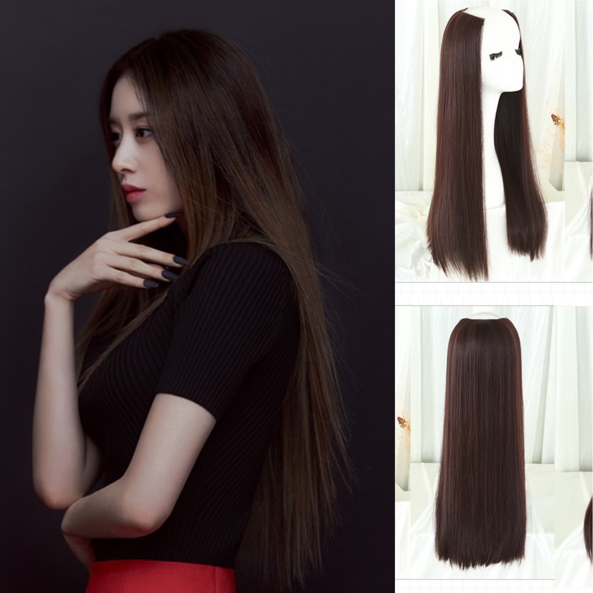 Kẹp U Tóc Giả Cao Cấp Siêu Dày 7 Kẹp – Tơ Mềm Tự Nhiên, Lưới Hoa Co Giãn, Full 6 Màu Hot Trend