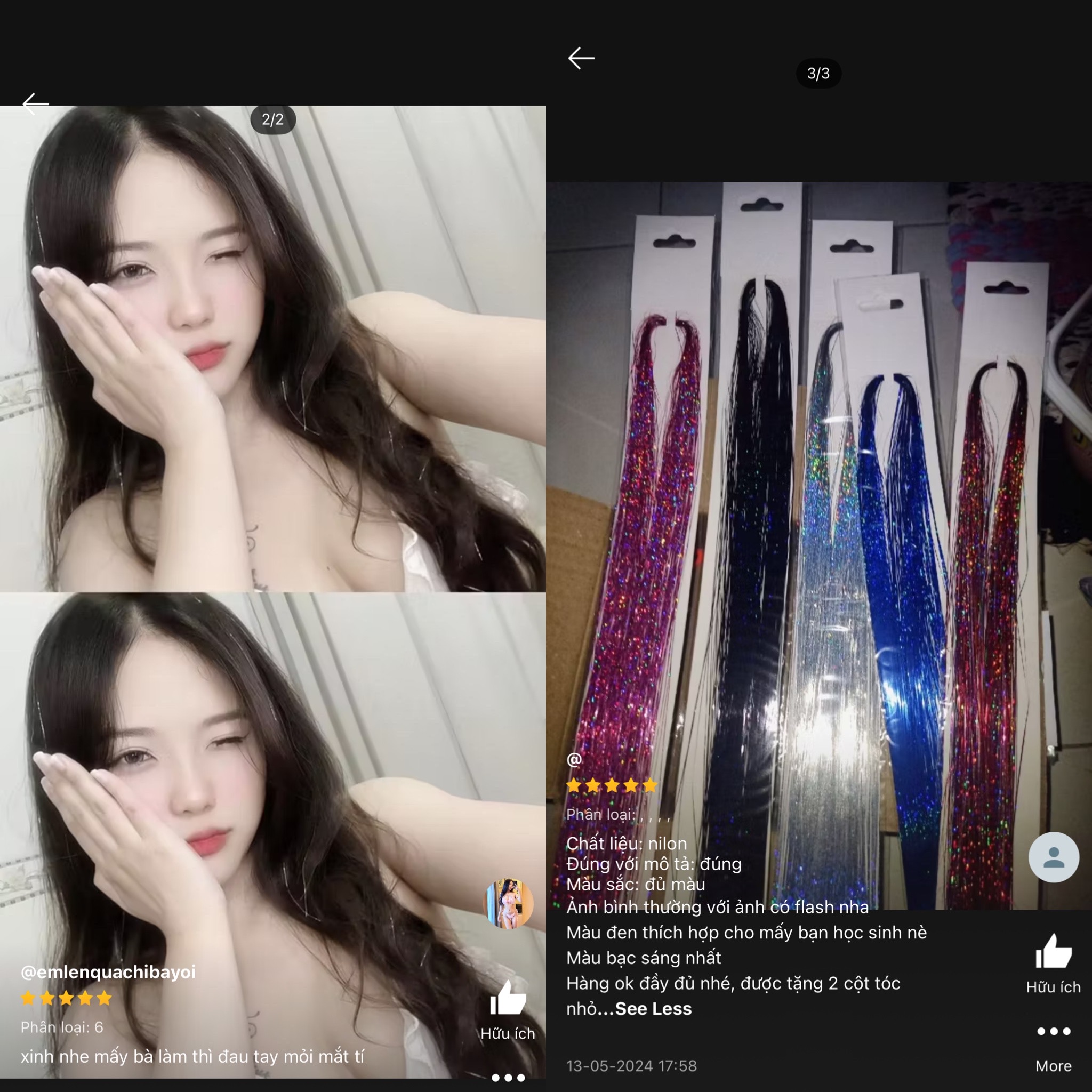 Set 200 Sợi Kim Tuyến Highlight Nối Tóc Lấp Lánh – Buộc Nhanh Không Gãy Rụng, Tái Sử Dụng Nhiều Lần