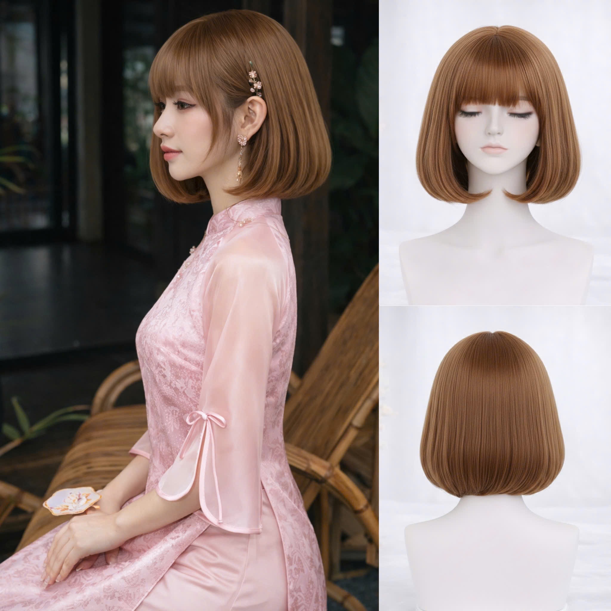 Tóc Giả Nguyên Đầu Vic Cúp Ngắn Có Da Đầu Mái Thưa Tóc Bộ Lưới Hoa Cao Cấp Mềm Mượt Tự Nhiên Như Tóc Thật