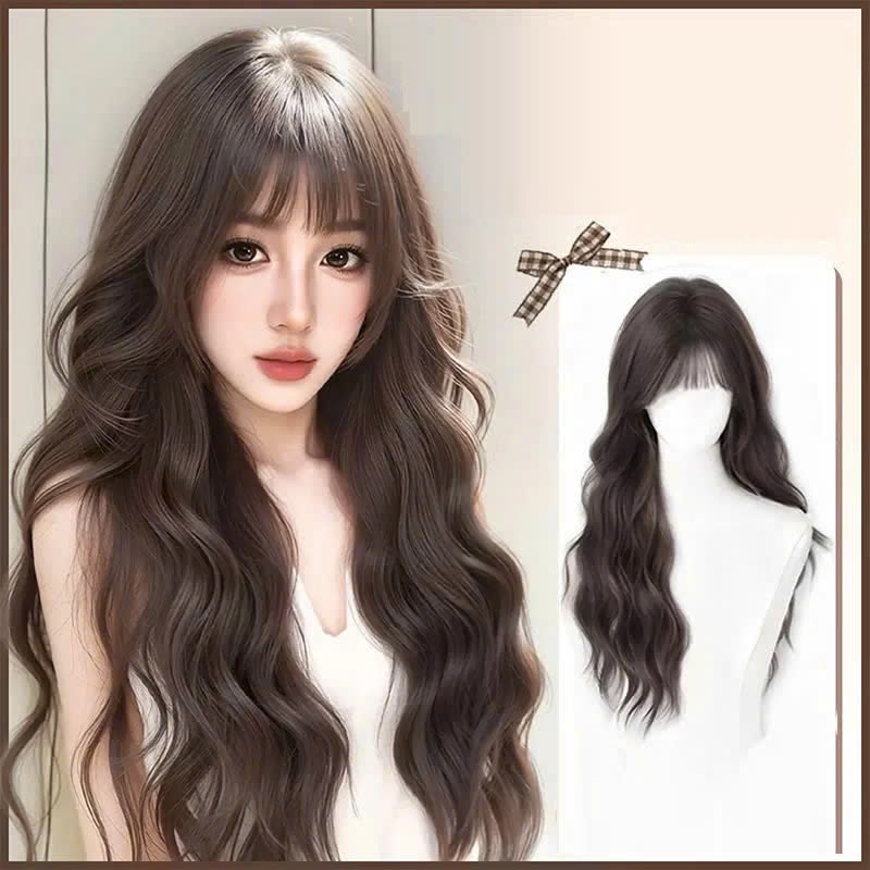 Tóc Giả Nguyên Đầu Sóng Xù Dài Có Da Đầu Mái Thưa Tóc Bộ Lưới Hoa Cao Cấp Mềm Mịn Như Tóc Thật