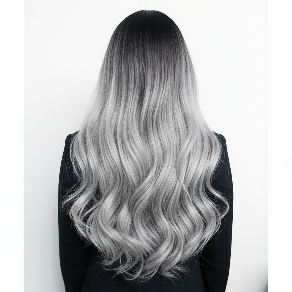 Tóc Giả Nguyên Đầu Ombre Trắng Chân Đen Có Da Đầu Tự Nhiên Tóc Bộ Lưới Hoa Cao Cấp Không Mái Như Tóc Thật
