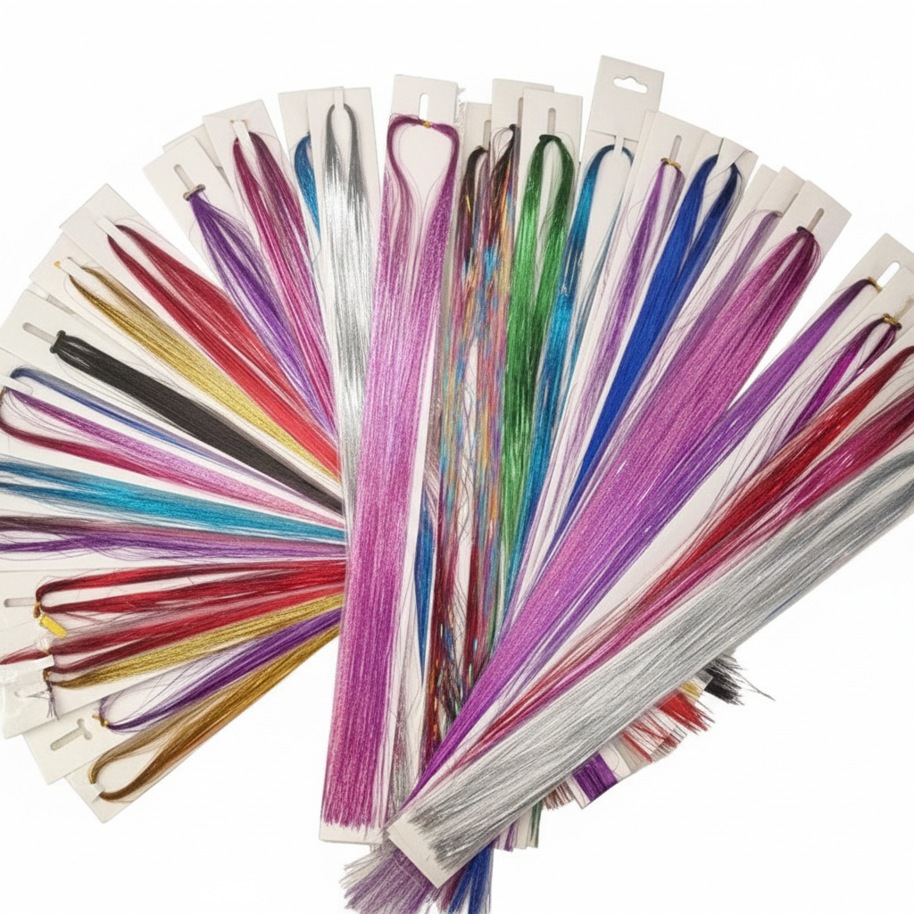 Set 200 Sợi Kim Tuyến Highlight Nối Tóc Lấp Lánh – Buộc Nhanh Không Gãy Rụng, Tái Sử Dụng Nhiều Lần
