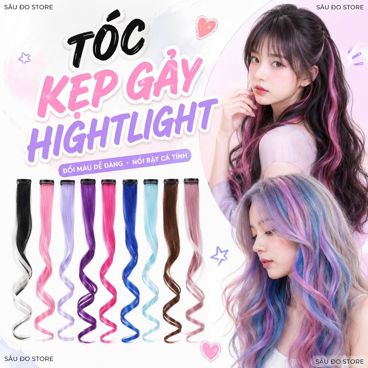 [SỈ TÓC GIẢ] Kẹp Tóc Gảy Light - Tóc Giả Kẹp Màu Highlight Cá Tính, Gắn Nhanh Không Hư Tóc