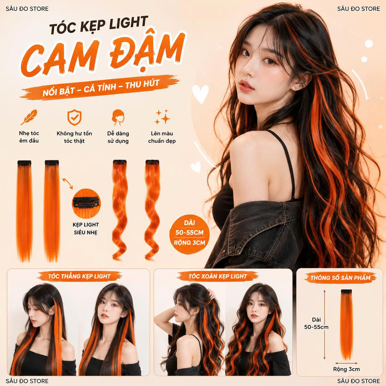 [SỈ TÓC GIẢ] Kẹp Tóc Gảy Light - Tóc Giả Kẹp Màu Highlight Cá Tính, Gắn Nhanh Không Hư Tóc