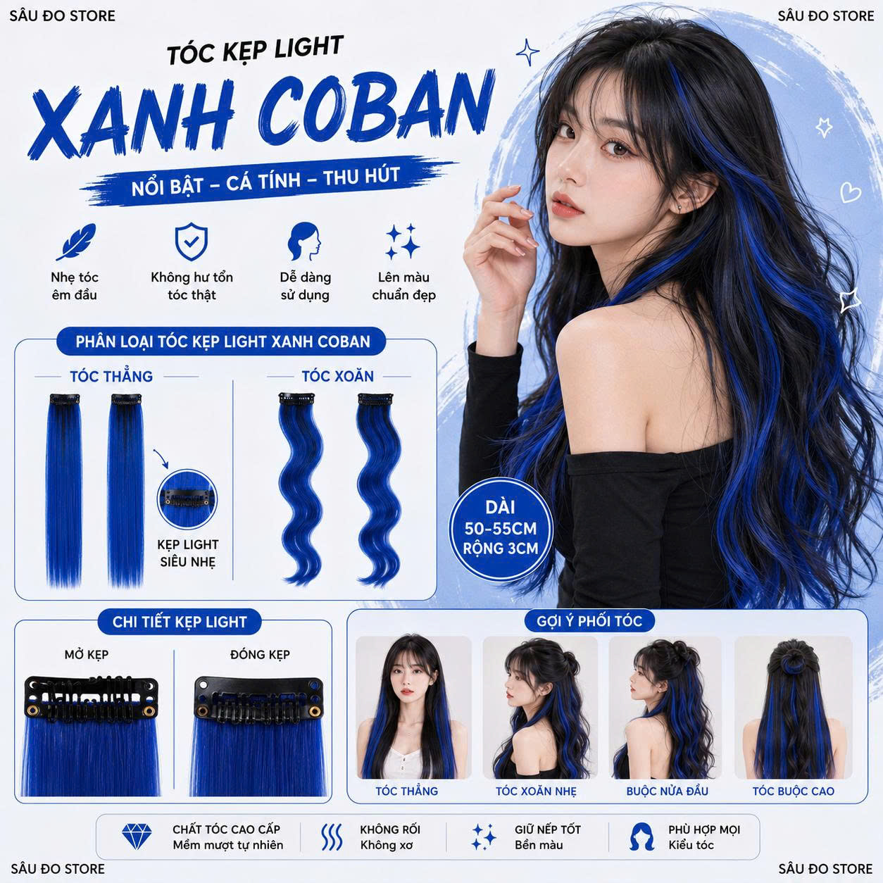 [SỈ TÓC GIẢ] Kẹp Tóc Gảy Light - Tóc Giả Kẹp Màu Highlight Cá Tính, Gắn Nhanh Không Hư Tóc