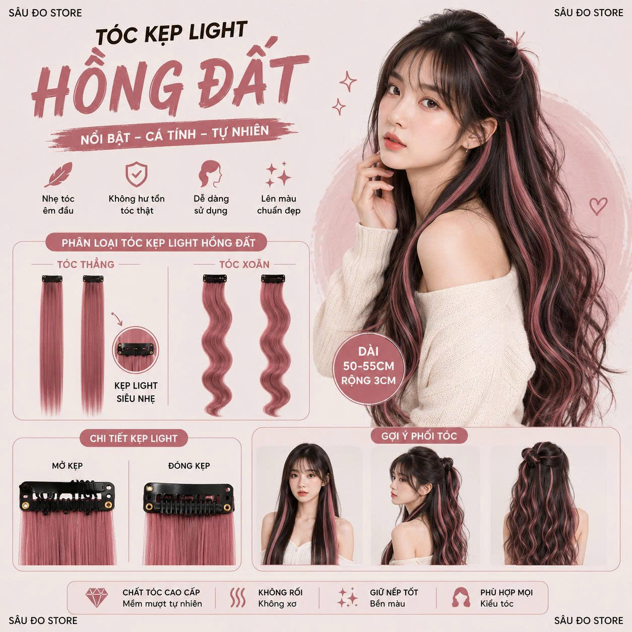 [SỈ TÓC GIẢ] Kẹp Tóc Gảy Light - Tóc Giả Kẹp Màu Highlight Cá Tính, Gắn Nhanh Không Hư Tóc