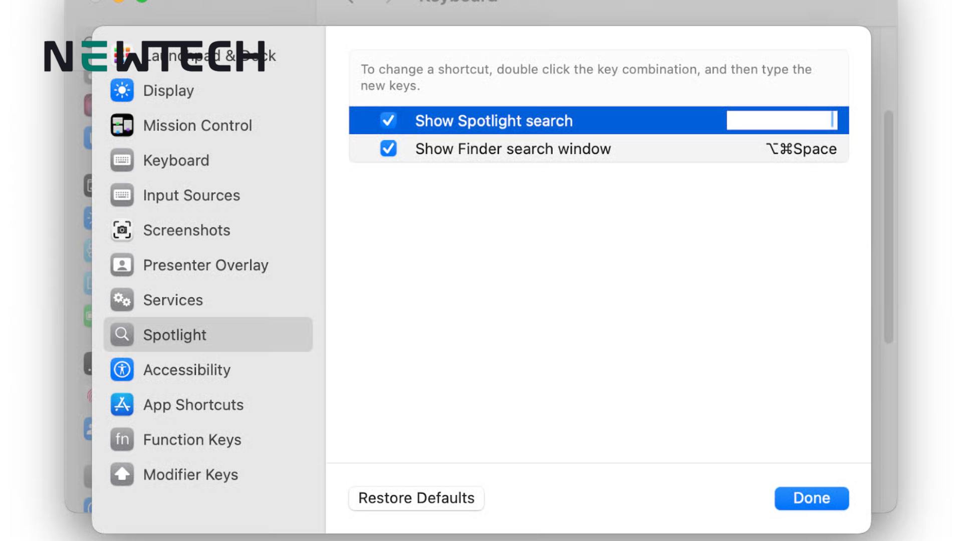 Phím tắt Spotlight, Finder và tìm kiếm