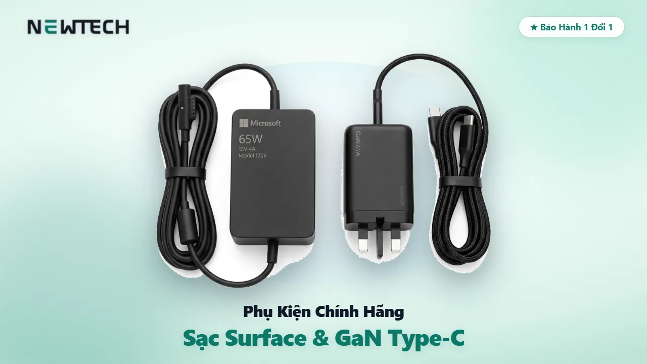 Củ sạc Surface chính hãng 65W và sạc nhanh GaN Type-C NewTechshop