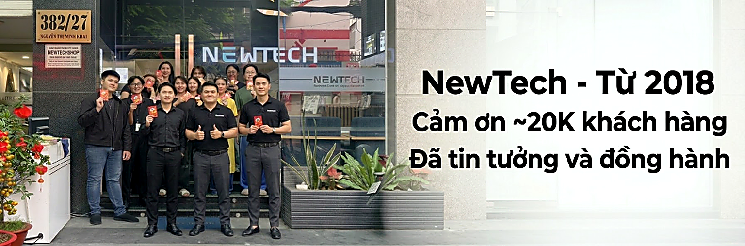 Tập thể kỹ thuật viên và nhân sự NewTechShop tại Showroom 382/27 Nguyễn Thị Minh Khai Quận 3