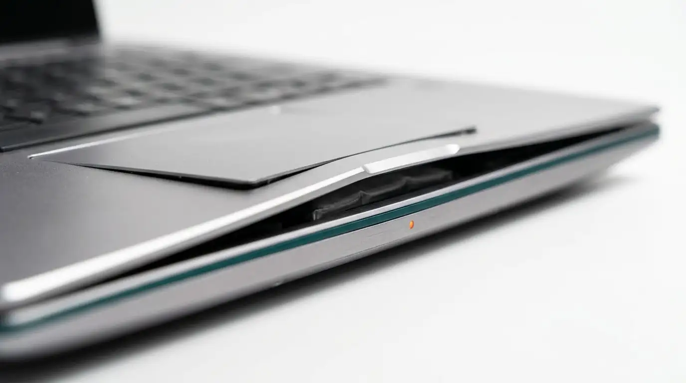 Dấu hiệu pin laptop dell bị phồng làm đội vênh touchpad và hở vỏ