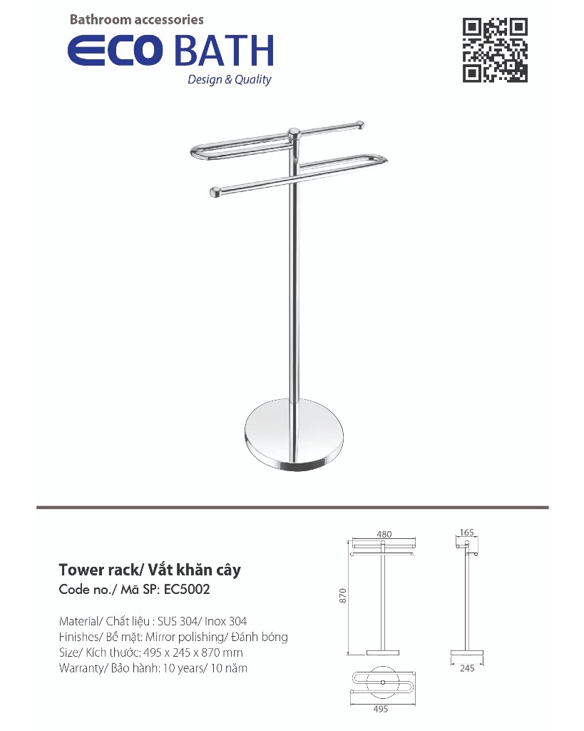 Cây vắt khăn đặt sàn Ecobath EC5002