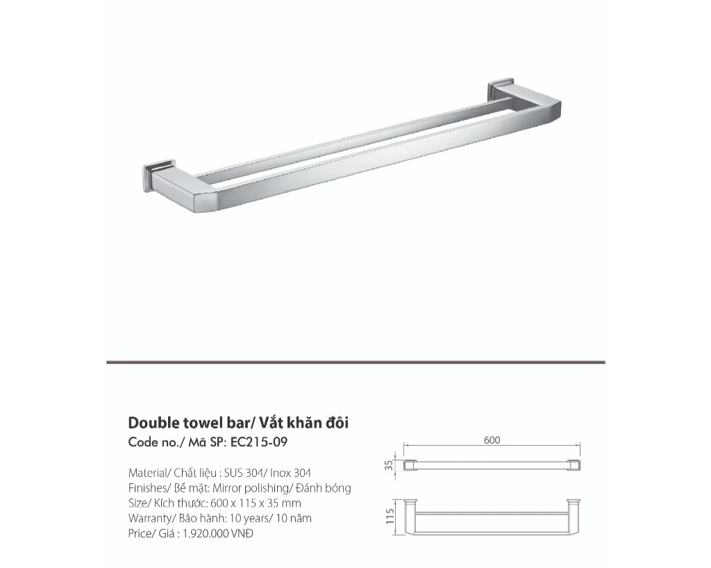 Vắt khăn đơn EcoBath EC215-08 màu inox bóng