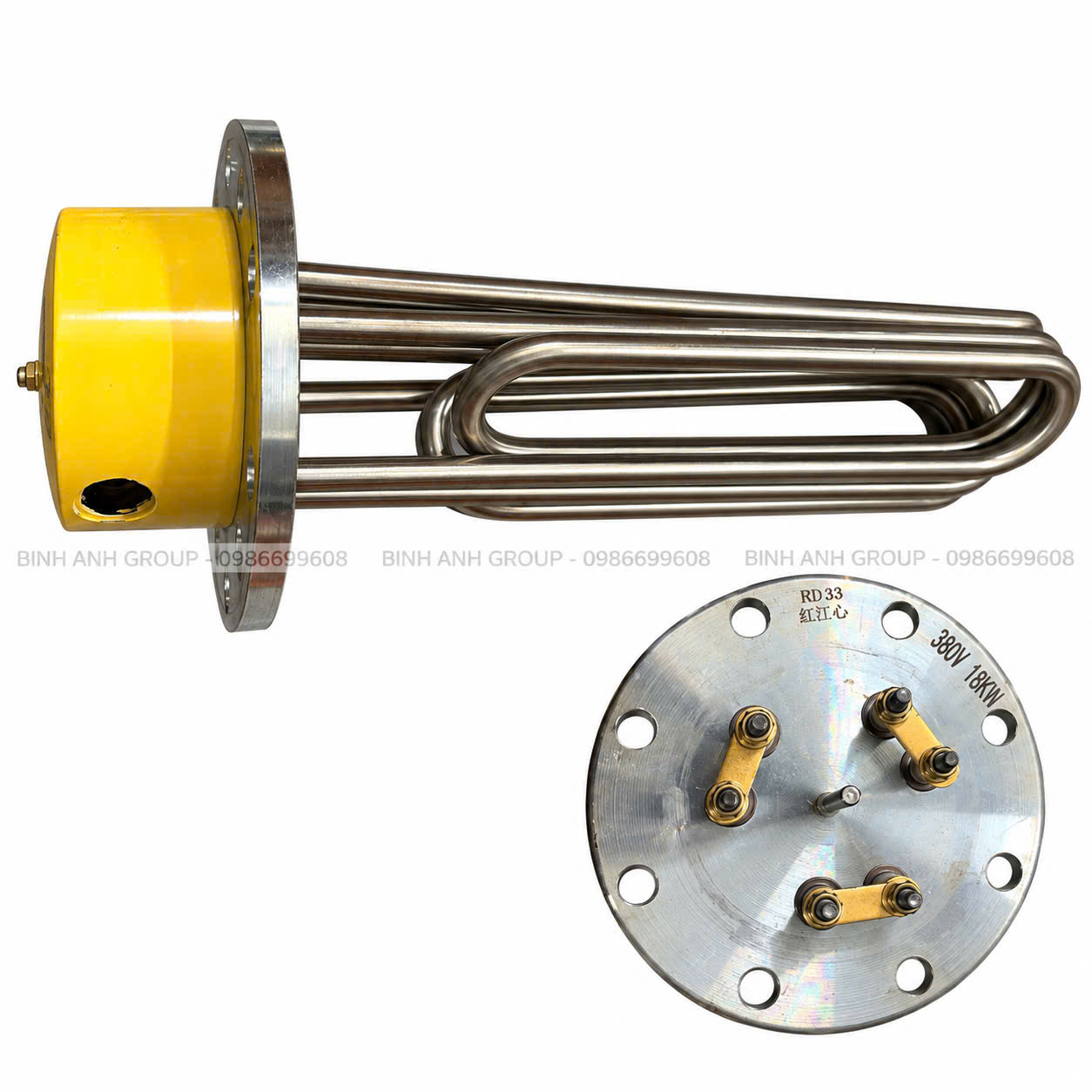 Sợi đốt nồi hơi 18Kw, 380V tâm lỗ 12cm mặt bích 140mm