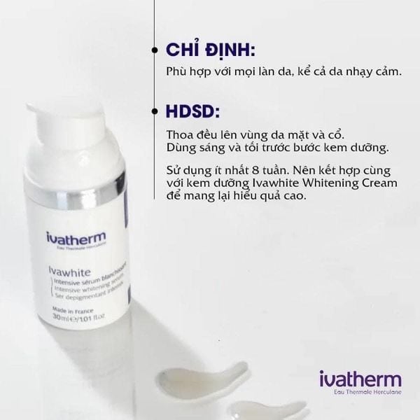 Ivatherm Ivawhite Intensive Whitening Serum Tinh Chất Trị Nám, Làm Sáng Da 30Ml (Cty)