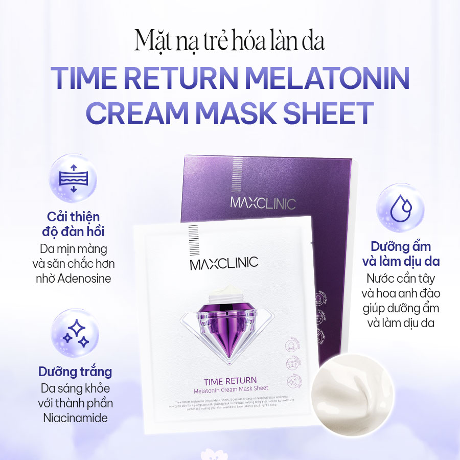 Maxclinic Mặt nạ Time Return Melatonin Cream Mask Sheet 28g (CTY)
